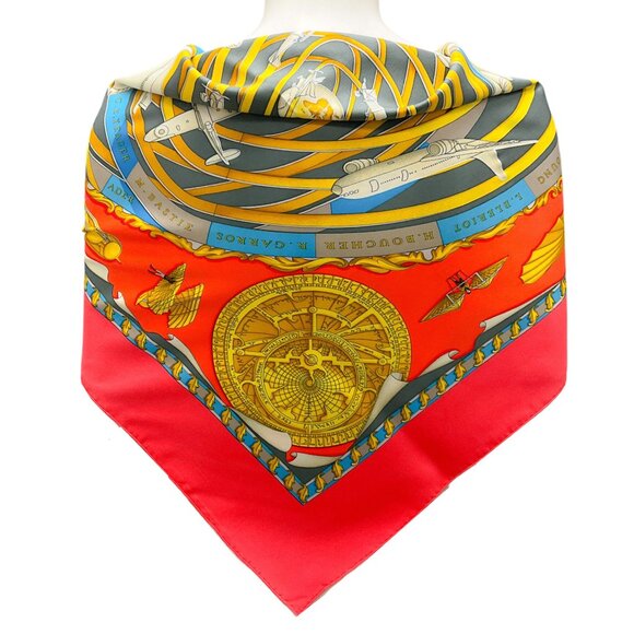 Hermes Red Multi Reves d’Espace Aircraft Print Square Silk Twill Scarf - Picture 4 of 10